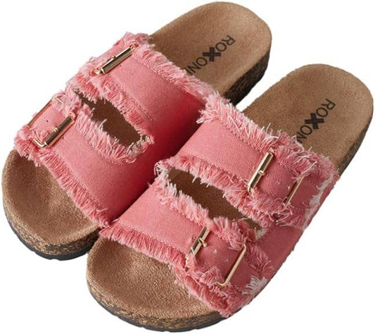 Women's Comfort Flat Sandals Double Buckle Adjustable Straps: Pink / 10